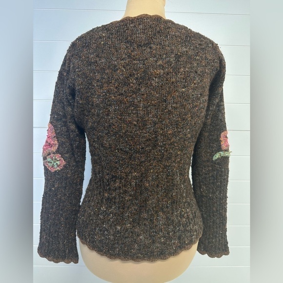VINTAGE • PBJ SPORT • Autumn Fall Motif Embroidered Knit Long Sleeve Sweater S/M - Picture 4 of 9